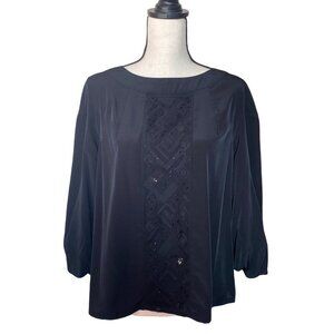 Episode black embellished sequins and lace 3/4 sleeves scoop women’s top size 8‎